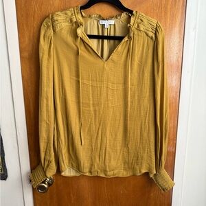Golden Long Sleeve Blouse with Tie Neck